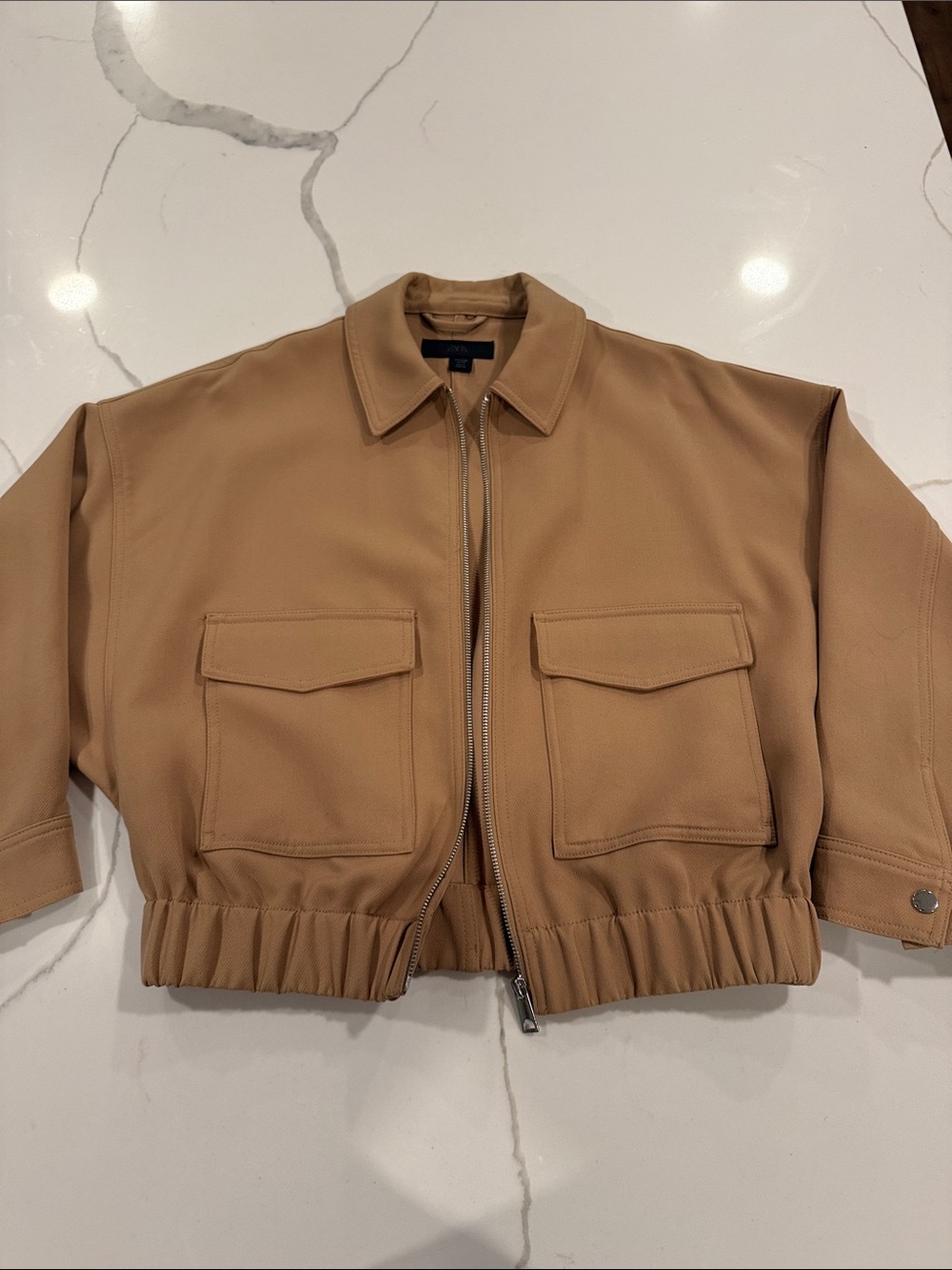 Zara Cropped Bomber Jacket in Camel